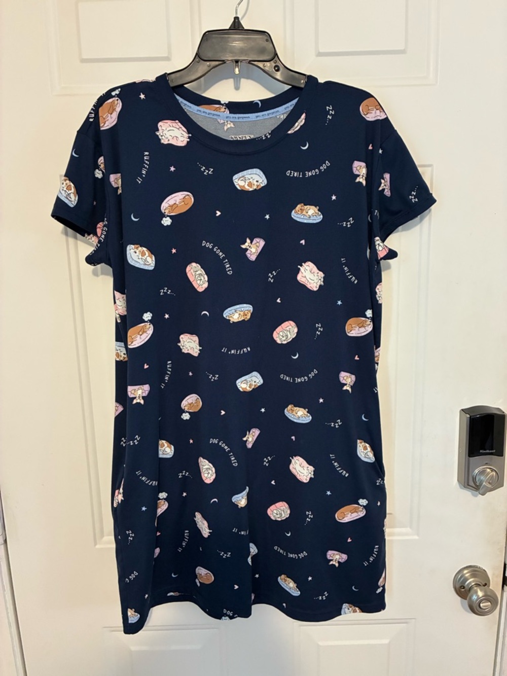 Navy Blue Sleep Shirt with Cute Dog Print